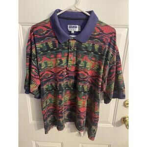 Vintage Reebok Golf Polo Shirt Men XL Multicolor Abstract All Over Print 90’s